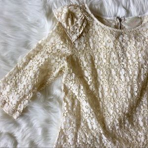 UO Pins & Needles Cream Lace 3/4 Sleeve Ruffle Top